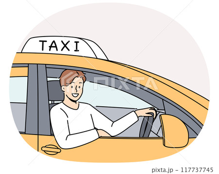 タクシー イエロー・キャブ 乗り物 町並みの写真素材 - PIXTA