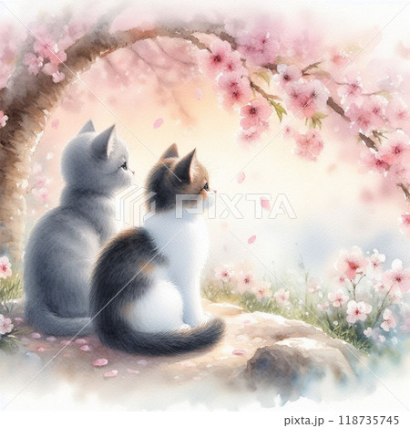 「 肉球ざくら 」猫イラスト 桜　春　満開　B5サイズ 色鉛筆画 肉球ざくら 」猫イラスト 桜 春 満開 B5サイズ 色鉛筆画