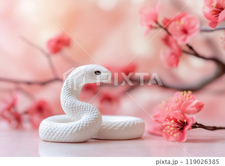 *白へび（画像1～4枚目）* 白コブラ ヘビ属のいくつかのいずれかです。の写真素材・画像