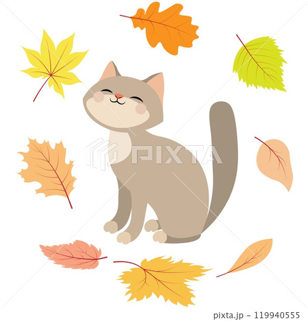 猫 秋 紅葉 葉のイラスト素材 - PIXTA