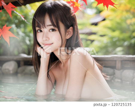 美少女　　入浴中 温泉 女性 露天風呂 美少女の写真素材 - PIXTA