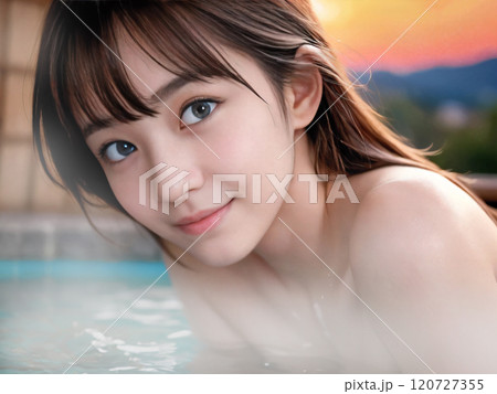 美少女　　入浴中 温泉 女性 露天風呂 美少女の写真素材 - PIXTA