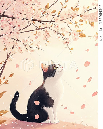 「 肉球ざくら 」猫イラスト 桜　春　満開　B5サイズ 色鉛筆画 激安超安値 肉球ざくら 」猫イラスト 色鉛筆画 B5サイズ 満開 春