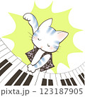 ねこがピアノの熱演をしているかわいいイラストのイラスト素材