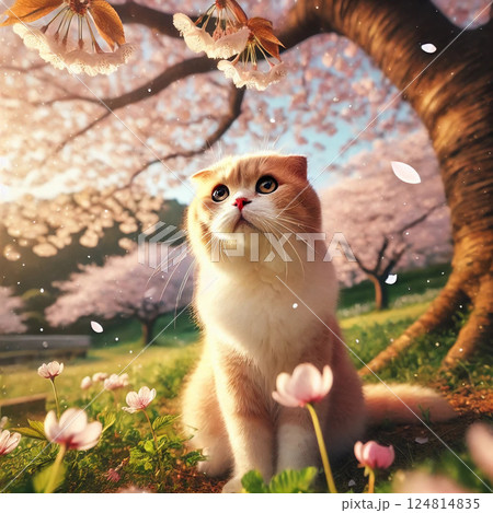 「 肉球ざくら 」猫イラスト 桜　春　満開　B5サイズ 色鉛筆画 肉球ざくら 」猫イラスト 桜 春 満開 B5サイズ 色鉛筆画