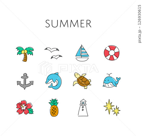 夏の手描きイラストセットのイラスト素材 [126930615] - PIXTA