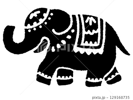 象の装飾的な線画イラスト 芸術的な象の白黒イラスト、細かいデザインクリップアート。 インド風
