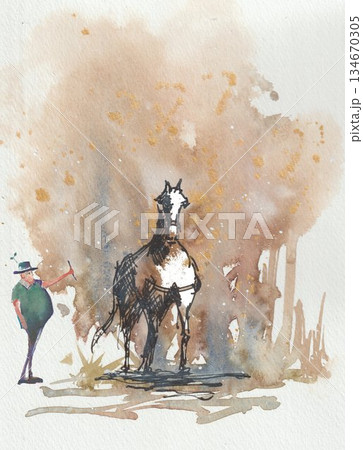動物 馬 水彩画 水彩のイラスト素材 - PIXTA