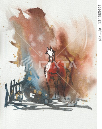 動物 馬 水彩画 水彩のイラスト素材 - PIXTA