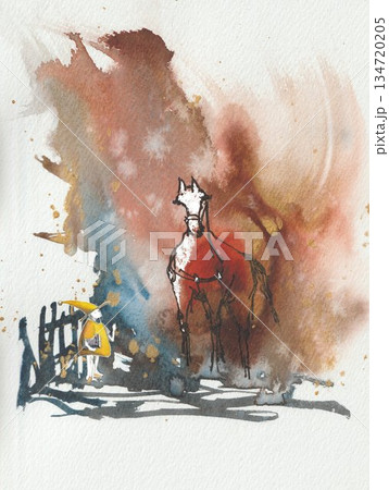 動物 馬 水彩画 水彩のイラスト素材 - PIXTA