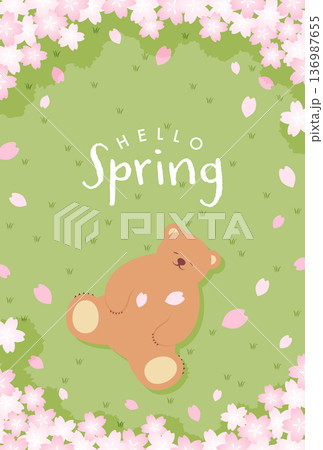 春 お花見 桜 くまのイラスト素材 - PIXTA