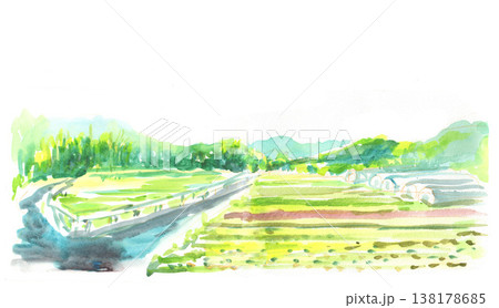 棚田 風景 水彩 水彩画の写真素材 - PIXTA