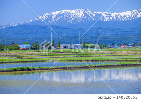 残雪の飯豊連峰の写真素材 - PIXTA