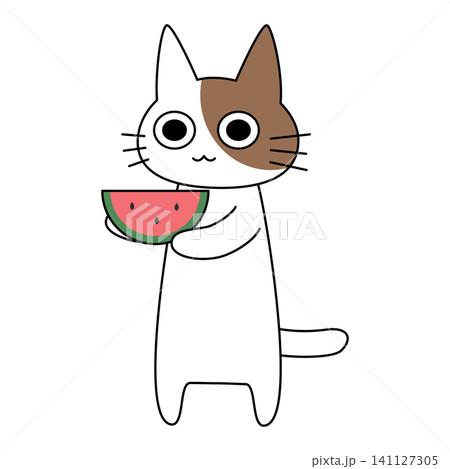 すいか 猫 イラスト 可愛いのイラスト素材 - PIXTA