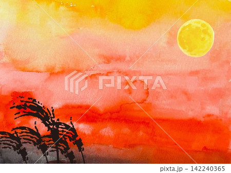 ススキ 秋 夕焼け 夕暮れのイラスト素材 - PIXTA